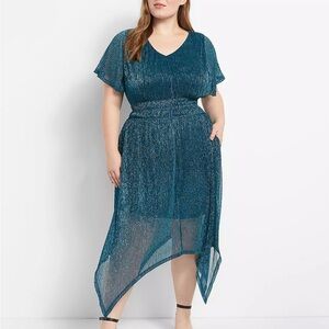 Lane Bryant Grecian Sharkbite Hem Teal Dress